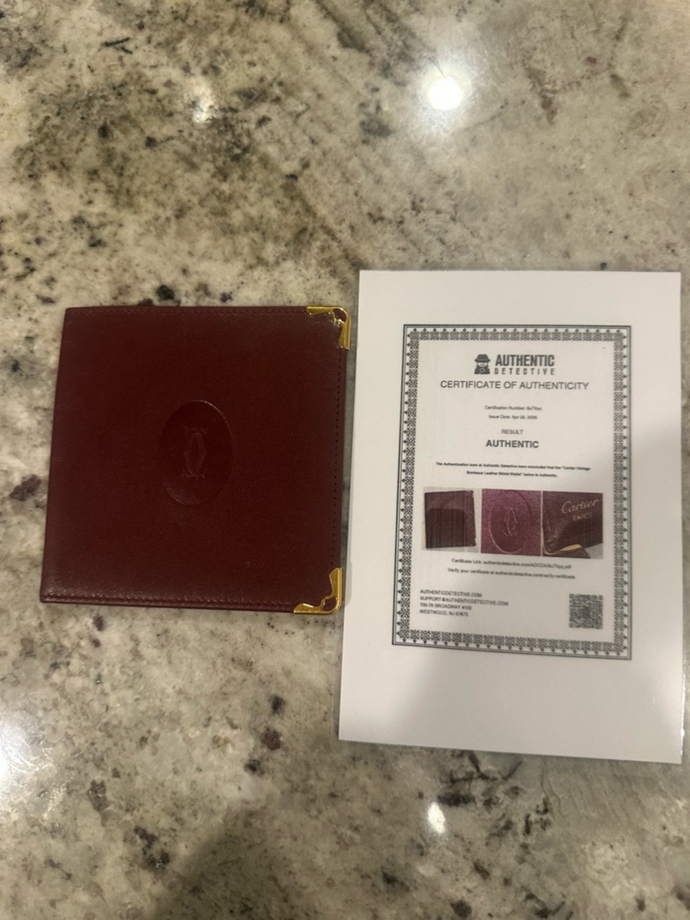 Cartier Burgundy Leather Card Holder with Gold Corners